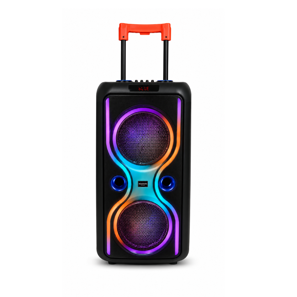 WGAOYANG 60W Trolley Speaker with Dual 10.5-Inch Woofers & Wireless Microphones - PK-1031