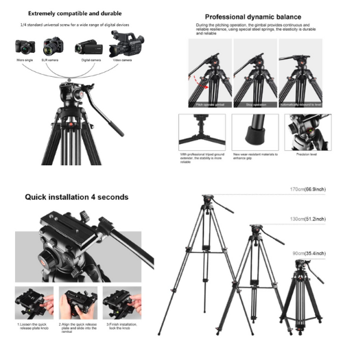 PULUZ Professional Heavy Duty Video Camera Aluminum Alloy Tripod-PU3047B