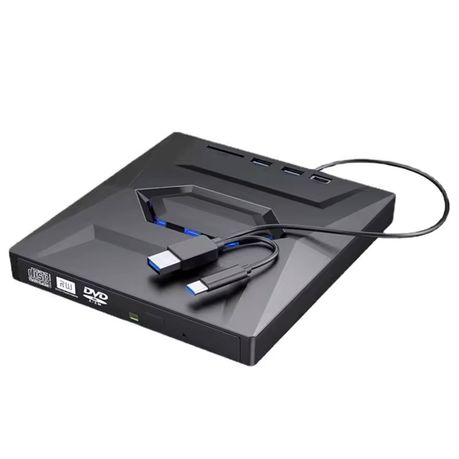 USB 3.0 / Type-C External CD DVD Drive with 5-in-1 USB Hub & SD Card Reader