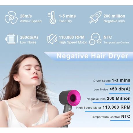 Professional Leafless Hair Dryer With 5 Styling Attachments