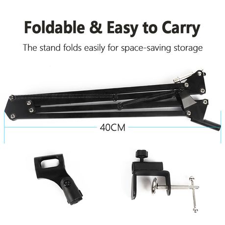Cantilever Adjustable Microphone Stand – Foldable Design + Shock Mount | Desktop Studio Arm