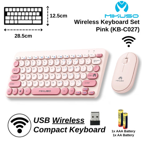 Mikuso KB-C027 Wireless Keyboard Mouse Combo Pink White