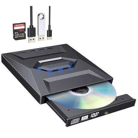 USB 3.0 / Type-C External CD DVD Drive with 5-in-1 USB Hub & SD Card Reader