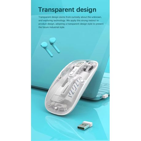 Q-12 Transparent Wireless Mouse – Dual Mode (2.4G + Bluetooth) | RGB | Rechargeable | For PC, Laptop, Mac & iPad
