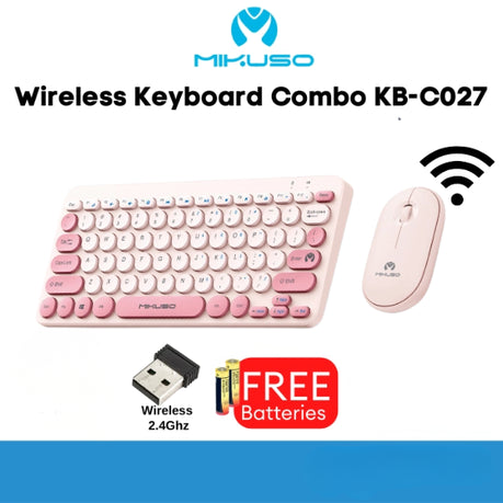 Mikuso KB-C027 Wireless Keyboard Mouse Combo Pink White