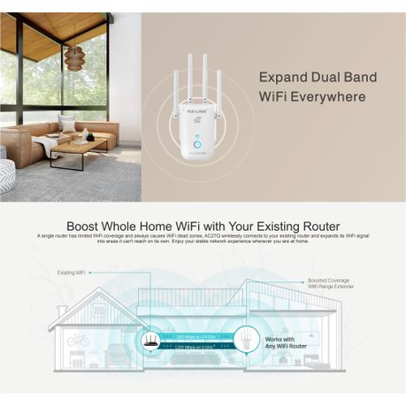 Pix-Link LV-AC27Q Wireless-AC Dual Band WiFi Repeater – 1200Mbps, AC2800, Dual Band Extender