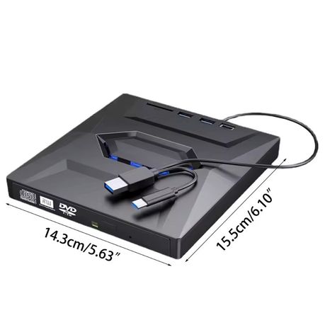 USB 3.0 / Type-C External CD DVD Drive with 5-in-1 USB Hub & SD Card Reader