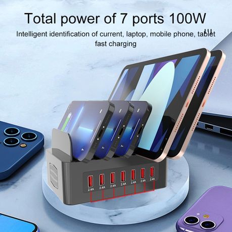 100W | 7-Port USB Smart Charging Station – Black (YFY-A52)