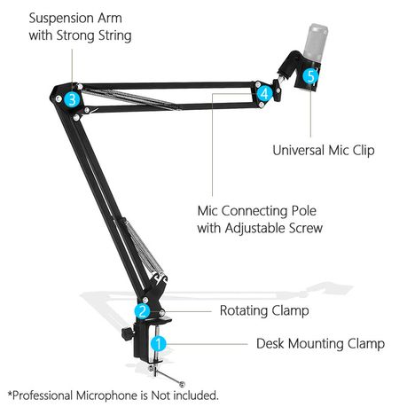 Cantilever Adjustable Microphone Stand – Foldable Design + Shock Mount | Desktop Studio Arm