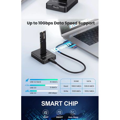 M.2 NGFF SATA SSD Docking Enclosure – USB 3.0/USB-C NVMe M-Key External Cable Dock