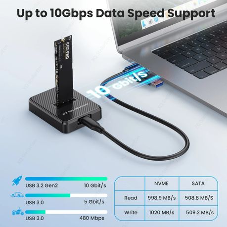 M.2 NGFF SATA SSD Docking Enclosure – USB 3.0/USB-C NVMe M-Key External Cable Dock