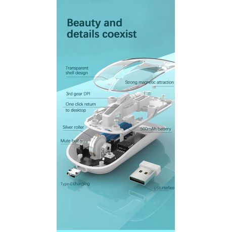 Q-12 Transparent Wireless Mouse – Dual Mode (2.4G + Bluetooth) | RGB | Rechargeable | For PC, Laptop, Mac & iPad