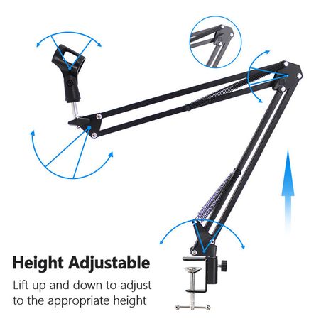 Cantilever Adjustable Microphone Stand – Foldable Design + Shock Mount | Desktop Studio Arm