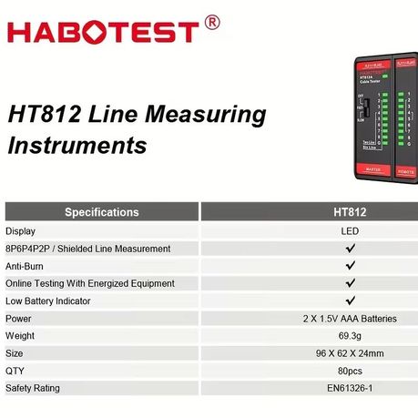 Portable Network Cable Tester – RJ45/RJ11, 8P/6P/4P/2P LAN & Telephone Cable Tester