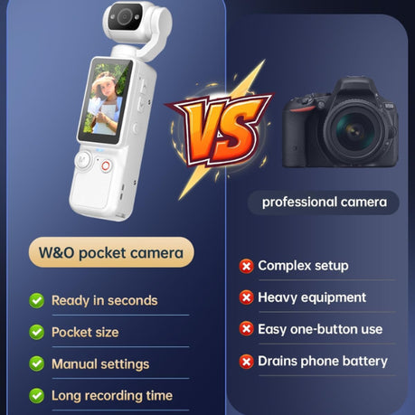 W&O Q7 Vlogging Digital Camera – 2.5K UHD with Rotating Lens