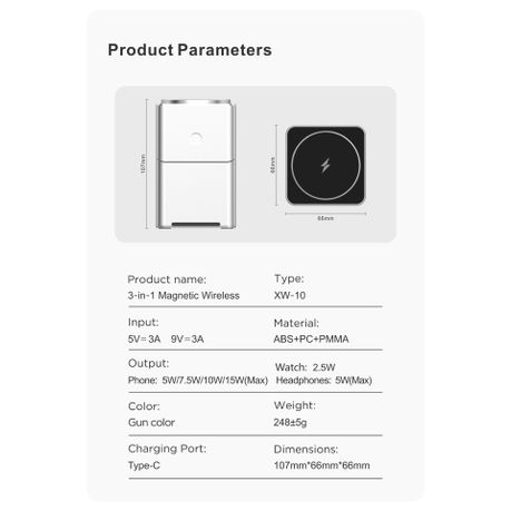 3-in-1 Magnetic Wireless Charger XW-10 – 15W Fast Charging Stand