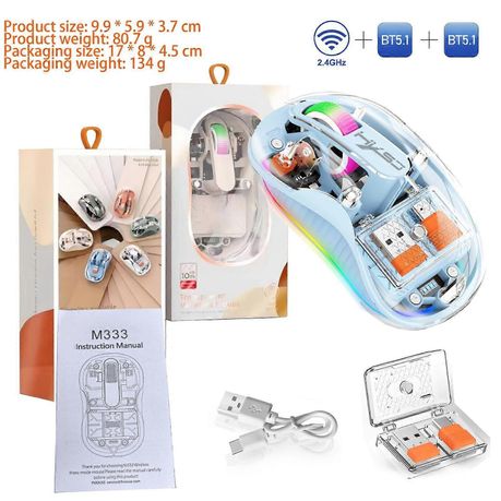 M333 Transparent Dual Mode Wireless Mouse – Rechargeable RGB Mouse