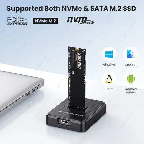 M.2 NGFF SATA SSD Docking Enclosure – USB 3.0/USB-C NVMe M-Key External Cable Dock
