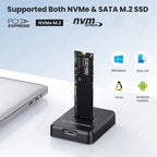 M.2 NGFF SATA SSD Docking Enclosure – USB 3.0/USB-C NVMe M-Key External Cable Dock