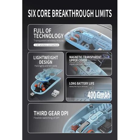 Q-12 Transparent Wireless Mouse – Dual Mode (2.4G + Bluetooth) | RGB | Rechargeable | For PC, Laptop, Mac & iPad