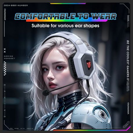 Onikuma K8 Professional Gaming Wired Headset – White, Noise-Reducing Mic, 50mm Drivers, Ergonomic Comfort