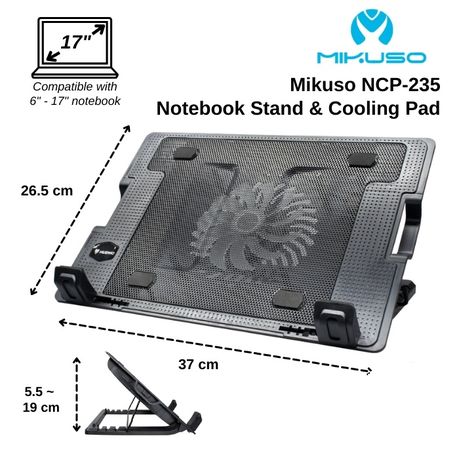 Mikuso NCP-235 Laptop Cooling Pad & Stand – Adjustable, Super Silent Fan, Anti-Slip, 6"–17" Laptops