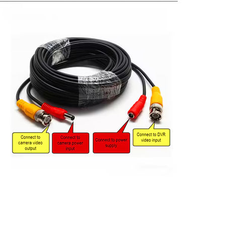 50m CCTV Power & Video Camera Cable Extension – Black