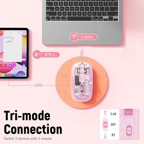 Q-12 Transparent Wireless Mouse – Dual Mode (2.4G + Bluetooth) | RGB | Rechargeable | For PC, Laptop, Mac & iPad