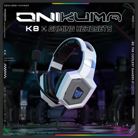 Onikuma K8 Professional Gaming Wired Headset – White, Noise-Reducing Mic, 50mm Drivers, Ergonomic Comfort