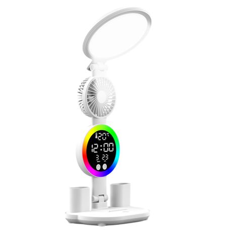 Adjustable Folding LED Desk Lamp with Fan & Clock – 3-in-1 Desk Organizer
