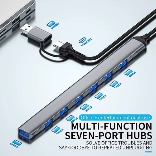 7-in-1 Multiport Type-C & USB 3.0 Hub (7-Port USB 3.0/2.0 Splitter Adapter)