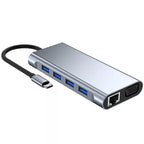 11-in-1 Type-C Hub Adapter – 4K HDTV, Ethernet, SD/TF, Audio & PD Charging