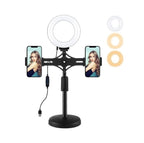 DW Puluz PKT3096 4.7-Inch LED Ring Light with Desktop Stand & Dual Phone Holder