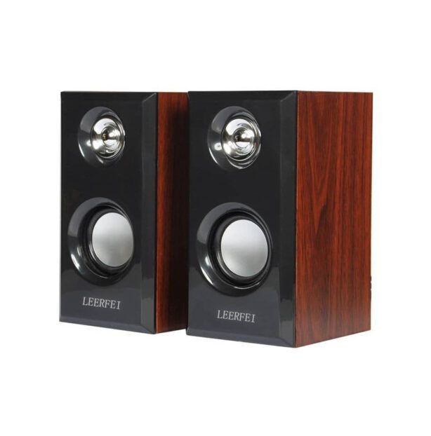 Leerfei E-1014 Wooden Multimedia Speakers for Laptop & PC - USB Powered