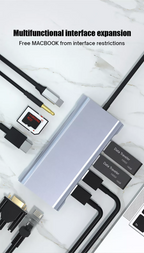 11-in-1 Type-C Hub Adapter – 4K HDTV, Ethernet, SD/TF, Audio & PD Charging