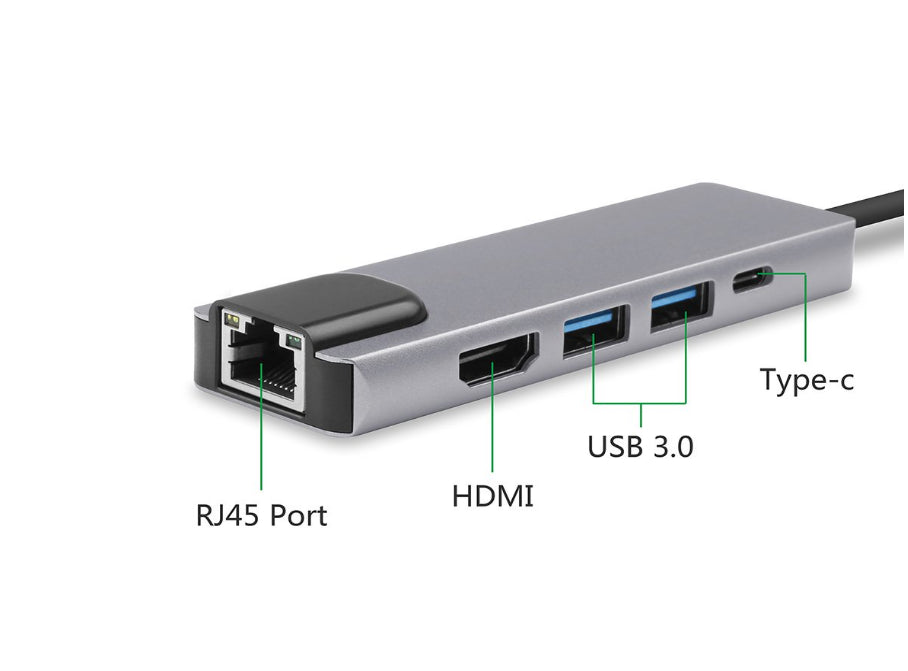 5-in-1 Type-C Multiport Hub (HDMI, USB 3.0, and RJ45 Ethernet)