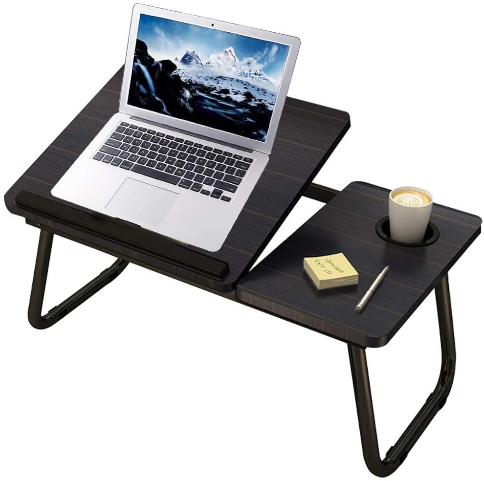 Portable Laptop Stand – Folding Bed Table with Adjustable Split Surface & Cup Holder