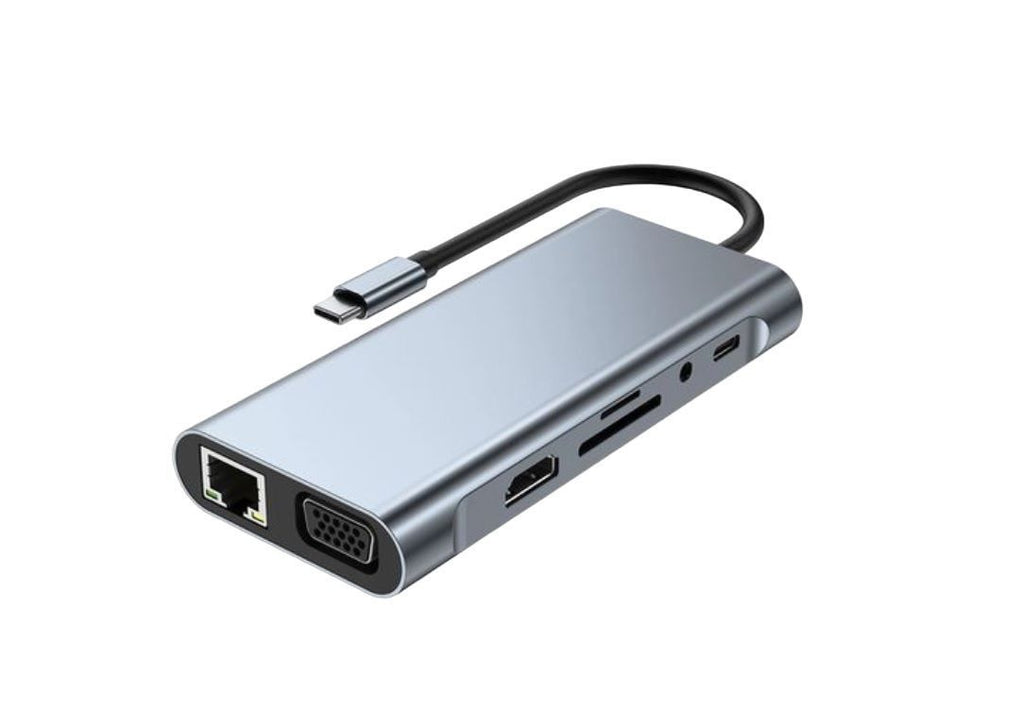 11-in-1 Type-C Multifunctional Hub (HDMI, VGA, Ethernet, SD/TF & USB Ports)