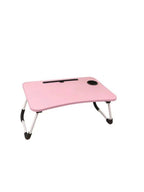 Laptop Stand Desk Foldable – Pink Portable Bed Table with Cup Holder & Device Slot