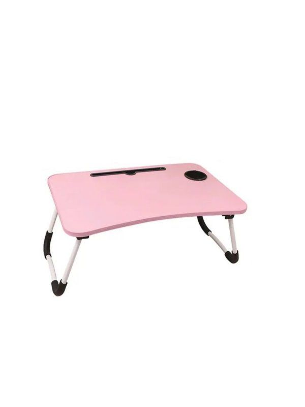 Laptop Stand Desk Foldable – Pink Portable Bed Table with Cup Holder & Device Slot