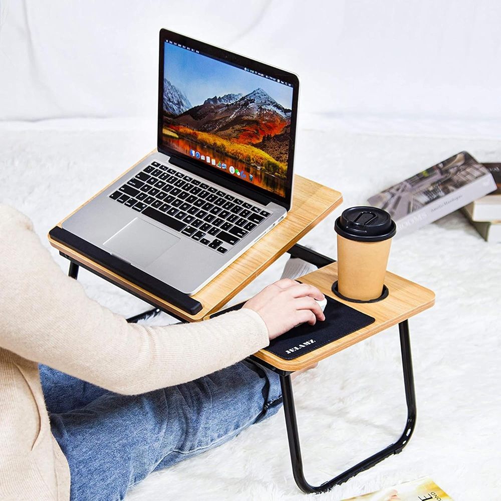 Laptop Bed Table Notebook Desk Stand with Foldable Legs & Cup Holder Tray