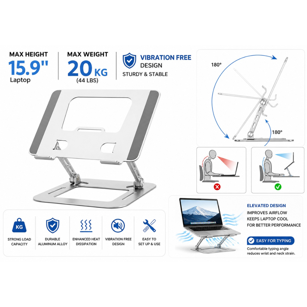 Laptop Stand V5.1 Adjustable Foldable Ergonomic Laptop Riser Stand