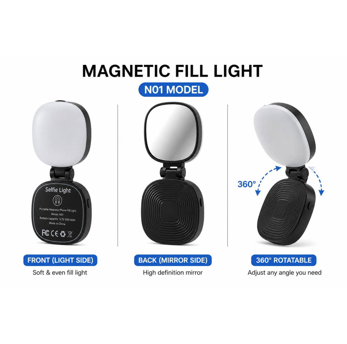 N01 Magnetic Rechargeable LED Fill Light for Camera & Phone Video