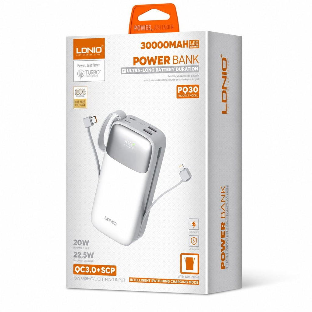LDNIO PQ30 30,000mAh Power Bank – High-Capacity Portable Fast Charging Battery