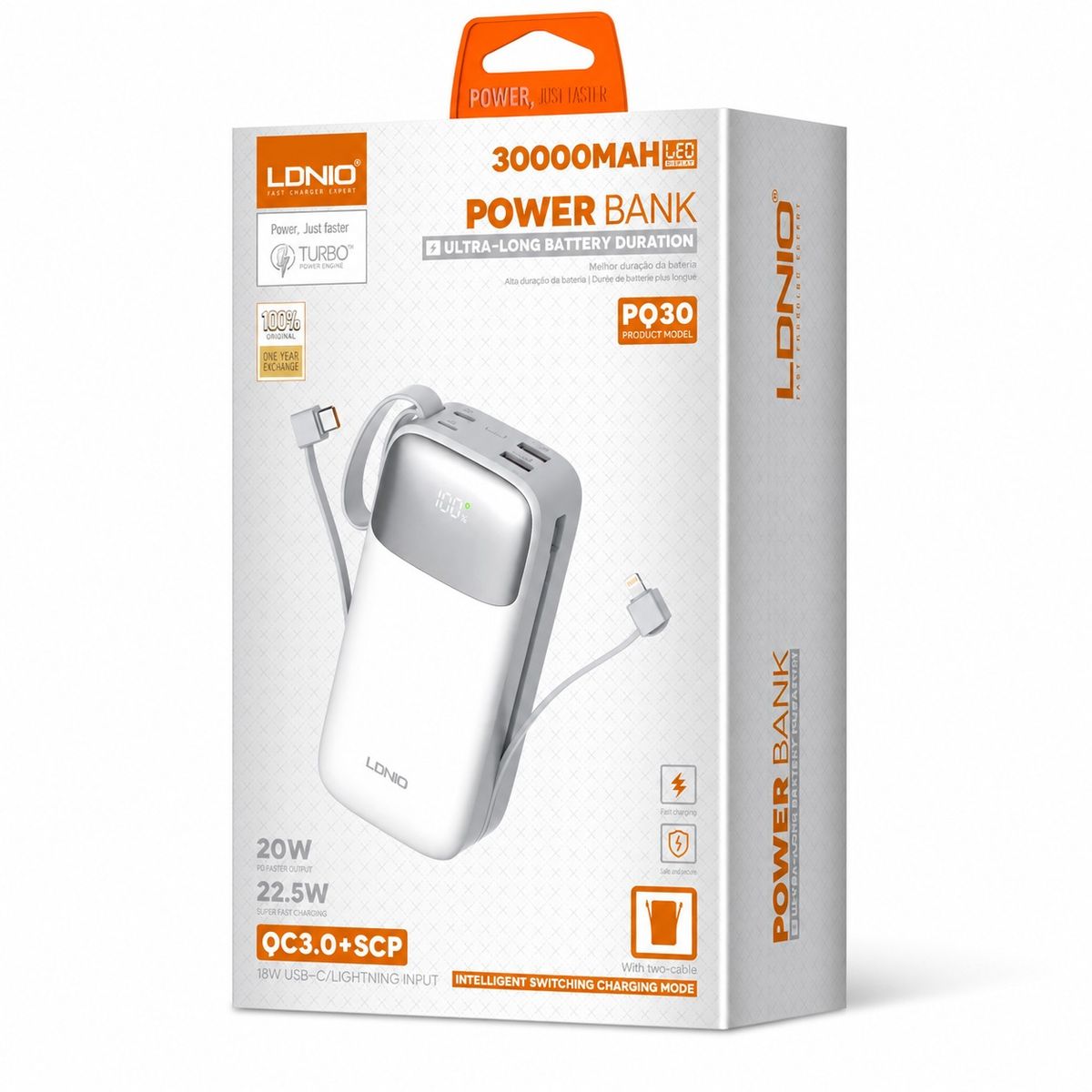 LDNIO PQ30 30,000mAh Power Bank – High-Capacity Portable Fast Charging Battery