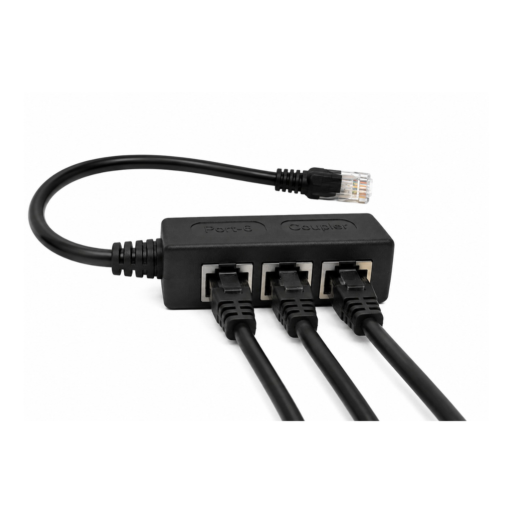 RJ45 3 Port LAN Coupler Ethernet Splitter Adapter with 0.2m Cable