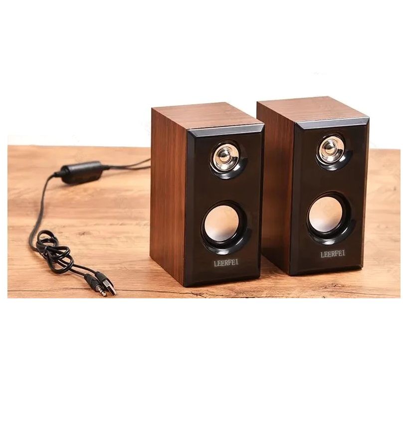 Leerfei E-1014 Wooden Multimedia Speakers for Laptop & PC - USB Powered