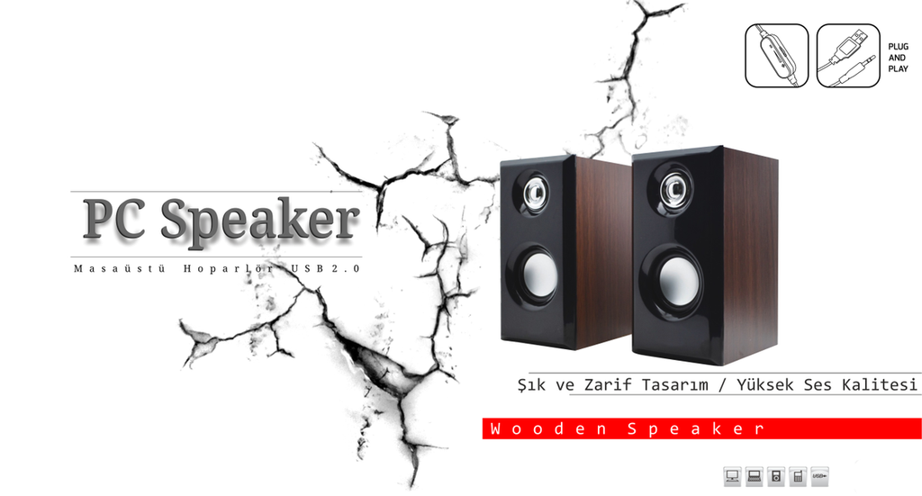 Leerfei D-092 Dark Wooden USB Multimedia Speakers - 2.0 Stereo Set