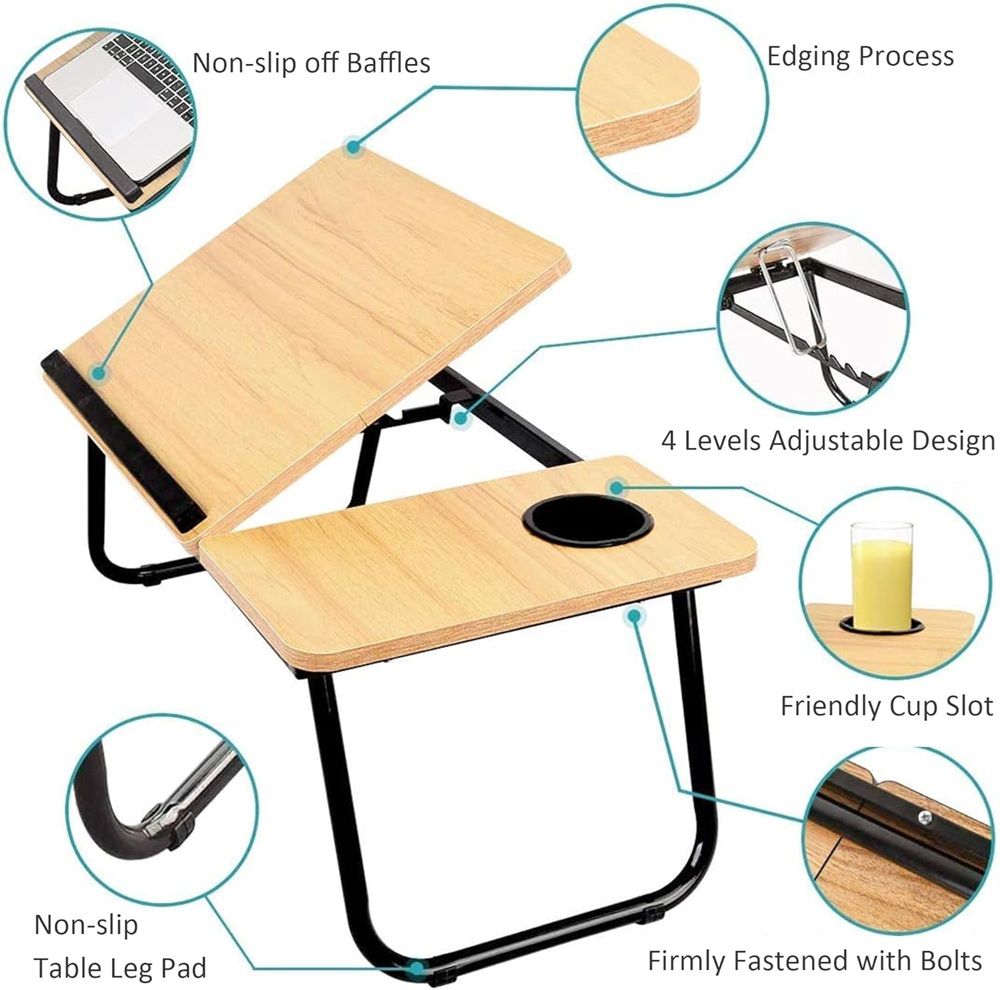 Laptop Bed Table Notebook Desk Stand with Foldable Legs & Cup Holder Tray