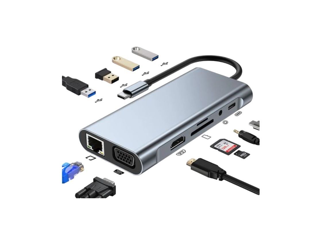 11-in-1 Type-C Multifunctional Hub (HDMI, VGA, Ethernet, SD/TF & USB Ports)